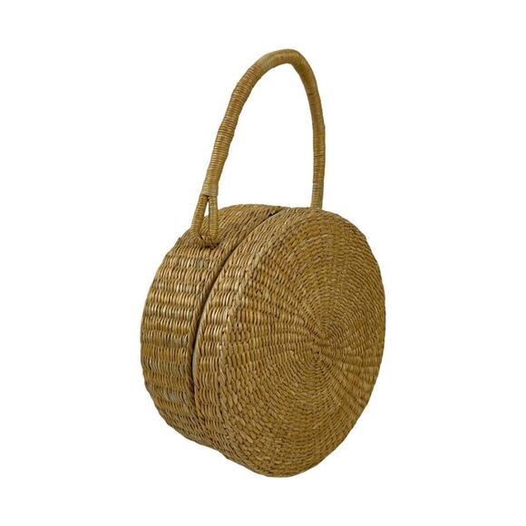 Romar Corp 90's Coastal Round Woven Rattan Clutch Purse Straw Handbag Neutral - Picture 4 of 16